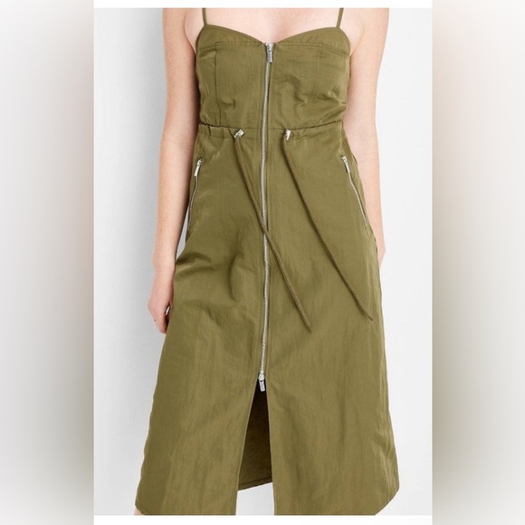 Future Collective Dresses & Skirts - Future Collectives Zip Front Olive Green Midi Dress NWT Size Large